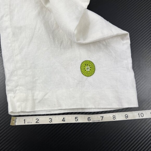 Jillian Jones Wide-Leg Linen Pants Cropped Women’s Sz 12 White Fruit Embroidery - Picture 11 of 15